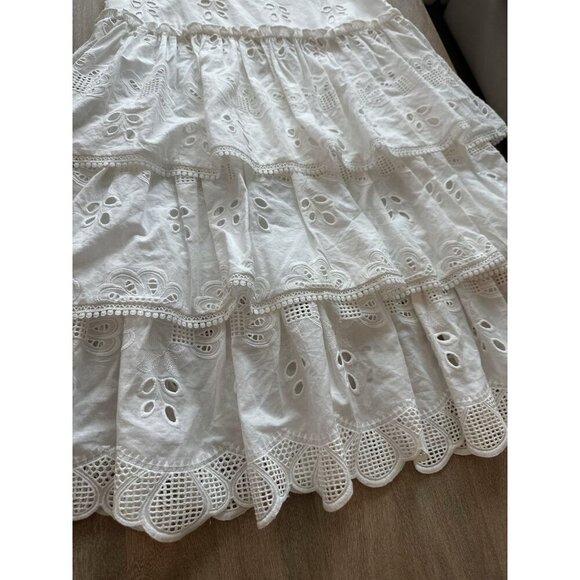 Alexis Faustine Ruffled Broderie Anglaise Cotton Midi Skirt White Medium Tiered - Picture 5 of 8